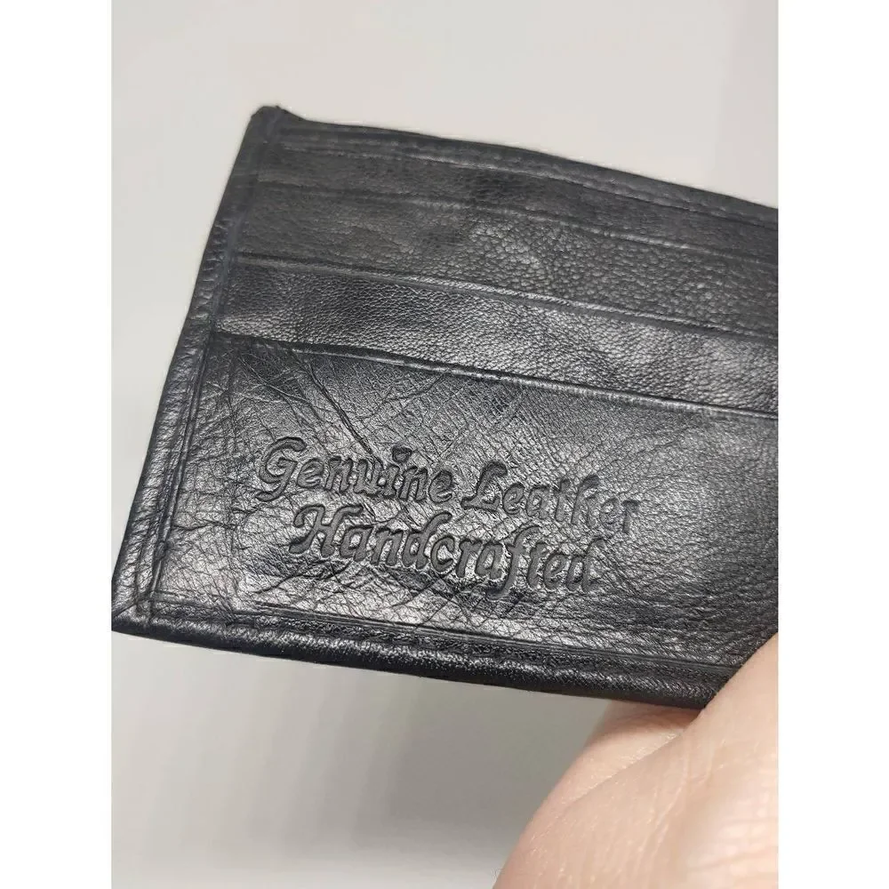 Unisex Handcrafted Genuine Leather Black Bifold W/ Snap Wallet